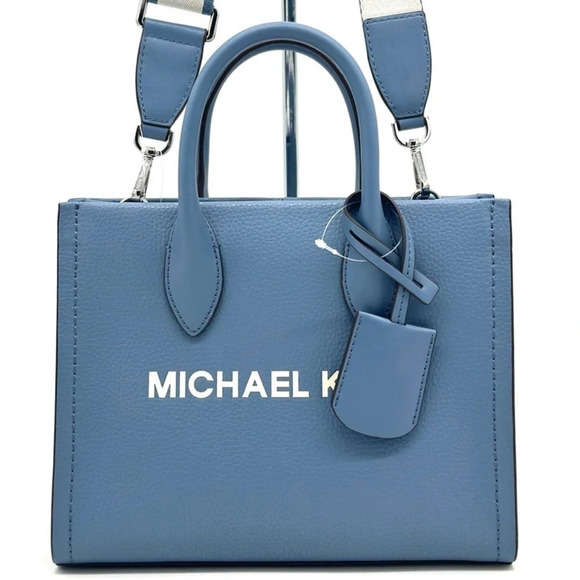 Michael Kors Mirella Small Pebbled Leather Crossbody Bag Blue Denim - Picture 1 of 10